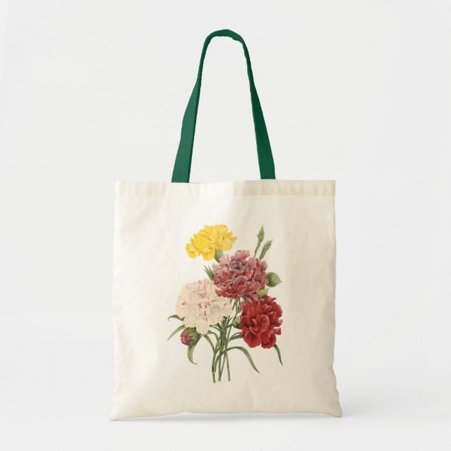 Vintage Carnations Dianthus Garden Flowers Redoute Tote Bag (Front)