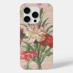 Vintage Carnations with Script Floral Background iPhone 15 Pro Case