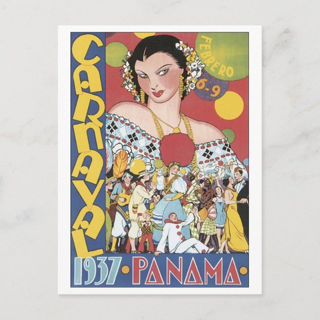 Vintage Carnival 1937 Panama Travel Poster Postcard (Front)