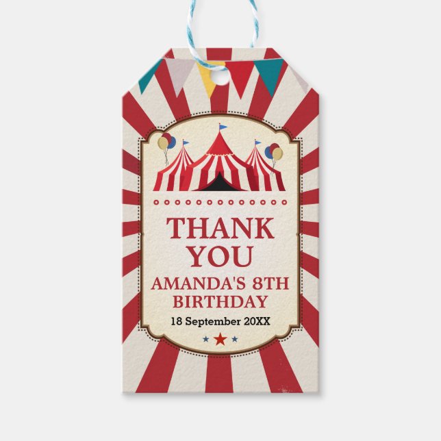 Vintage carnival Birthday party Favour Tag (Front)