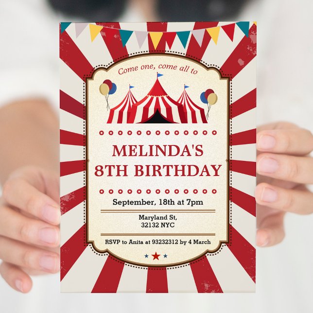 Vintage carnival Birthday party invitations (Creator Uploaded)