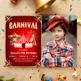 Vintage Carnival Birthday with Photo Landscape Invitation