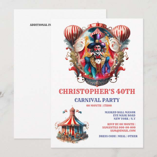 Vintage carnival circus adult festival ringmaster  invitation (Front/Back)