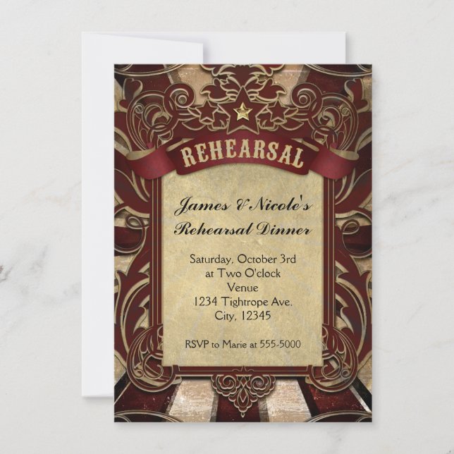 Vintage Carnival Circus Wedding Rehearsal Card (Front)