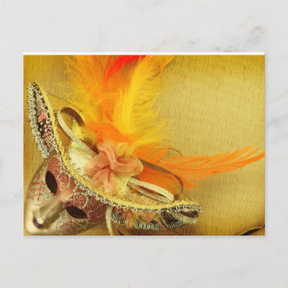 Vintage carnival mask on yellow background postcard