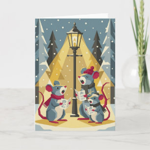 Vintage Carolling Mice Christmas Card