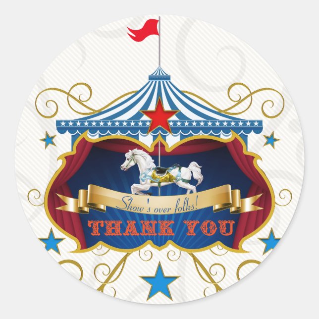 Vintage Carousel Horse Thank You Favour Sticker (Front)