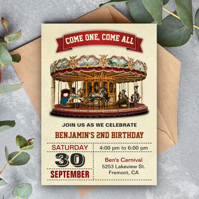 Vintage Carousel Kids Birthday Party Invitation (Creator Uploaded)