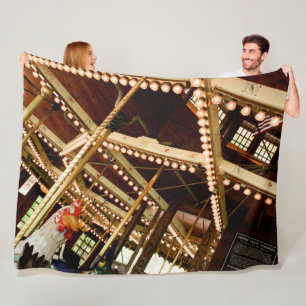 Vintage Carousel Rooster Fleece Blanket