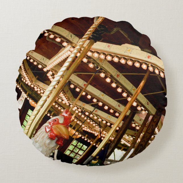 Vintage Carousel Rooster Round Cushion (Front)