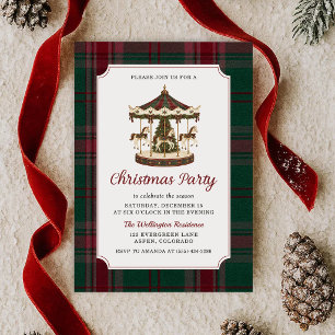 Vintage Carousel Tartan Christmas Party Invitation
