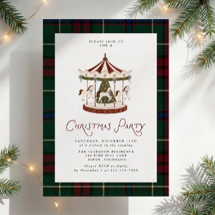 Vintage Carousel Tartan Christmas Party Invitation