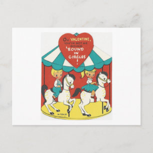 Vintage Carousel Valentine Holiday Postcard