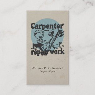 Vintage Carpentry Repair Blue with Retro Circle Business Card