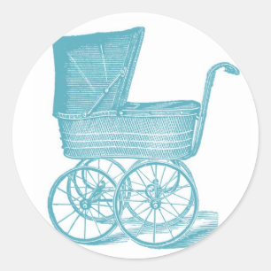 Vintage Carriage Baby Boy Shower Stickers