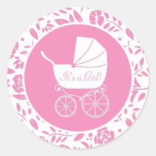 Vintage Carriage Baby Shower Classic Round Sticker