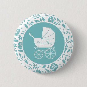 Vintage Carriage Baby Shower Cute Blue Boy 6 Cm Round Badge