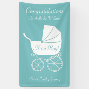 Vintage Carriage Baby Shower Cute Blue Boy Banner
