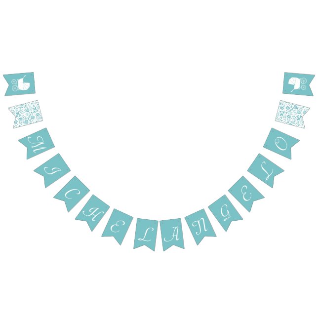 Vintage Carriage Baby Shower Cute Blue Boy Bunting (All)