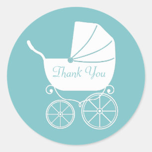 Vintage Carriage Baby Shower Cute Blue Boy Classic Round Sticker