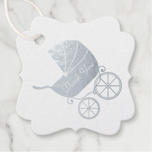 Vintage Carriage Baby Shower Cute Blue Boy Favour Tags