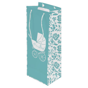 Vintage Carriage Baby Shower Cute Blue Boy Wine Gift Bag