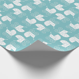 Vintage Carriage Baby Shower Cute Blue Boy Wrapping Paper