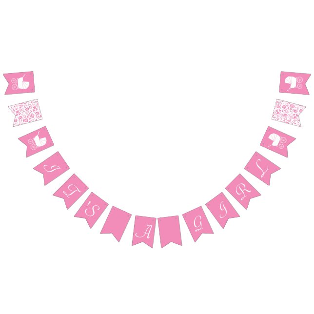 Vintage Carriage Baby Shower Cute Pink Girl Bunting (All)