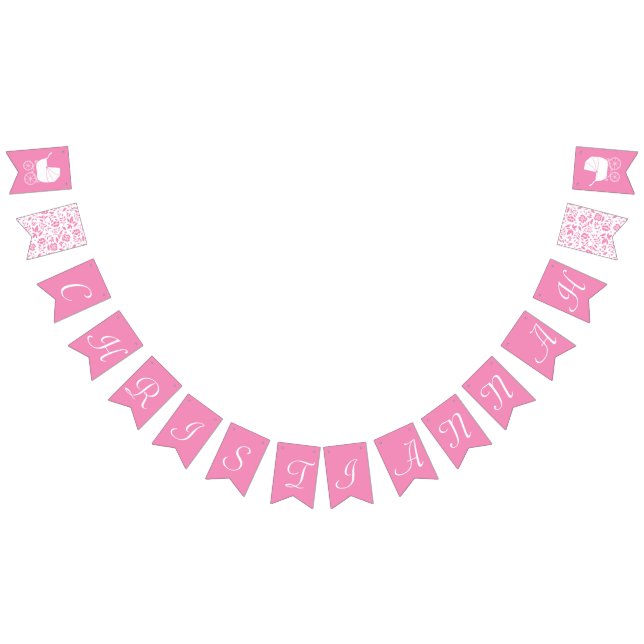 Vintage Carriage Baby Shower Cute Pink Girl Bunting (All)