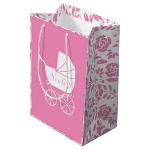 Vintage Carriage Baby Shower Cute Pink Girl Medium Gift Bag