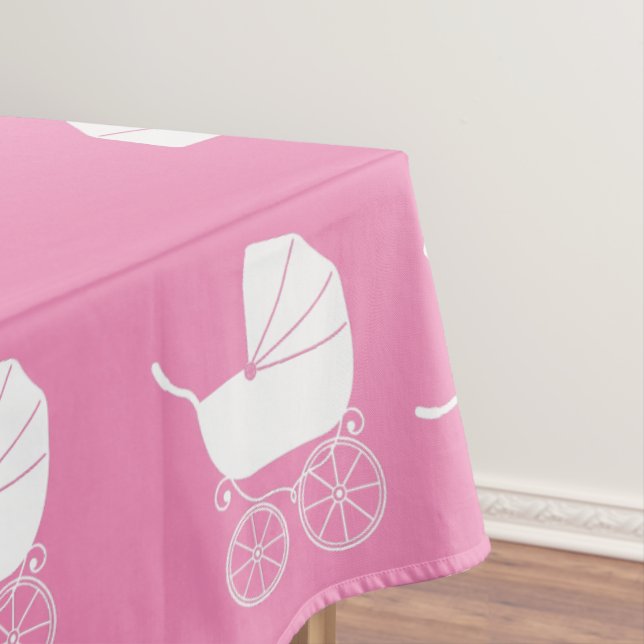 Vintage Carriage Baby Shower Cute Pink Girl Tablecloth (In Situ)