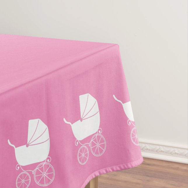 Vintage Carriage Baby Shower Cute Pink Girl Tablecloth (In Situ)