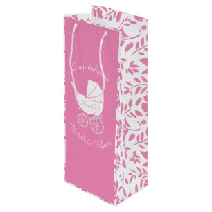 Vintage Carriage Baby Shower Cute Pink Girl Wine Gift Bag