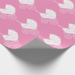Vintage Carriage Baby Shower Cute Pink Girl Wrapping Paper