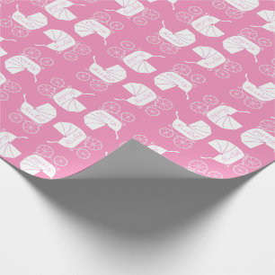 Vintage Carriage Baby Shower Cute Pink Girl Wrapping Paper
