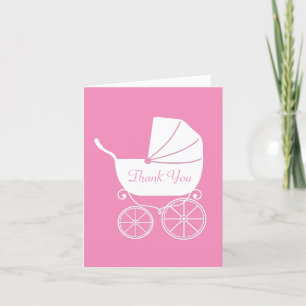 Vintage Carriage Baby Shower Elegant Pink Girl Thank You Card