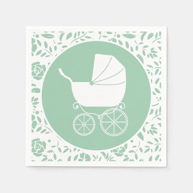Vintage Carriage Baby Shower Green Gender Neutral Napkin (Front)