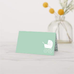 Vintage Carriage Baby Shower Green Gender Neutral Place Card