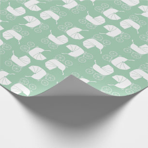Vintage Carriage Baby Shower Green Gender Neutral Wrapping Paper