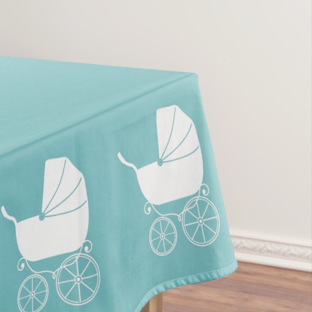 Vintage Carriage Baby Shower Tablecloth (In Situ)