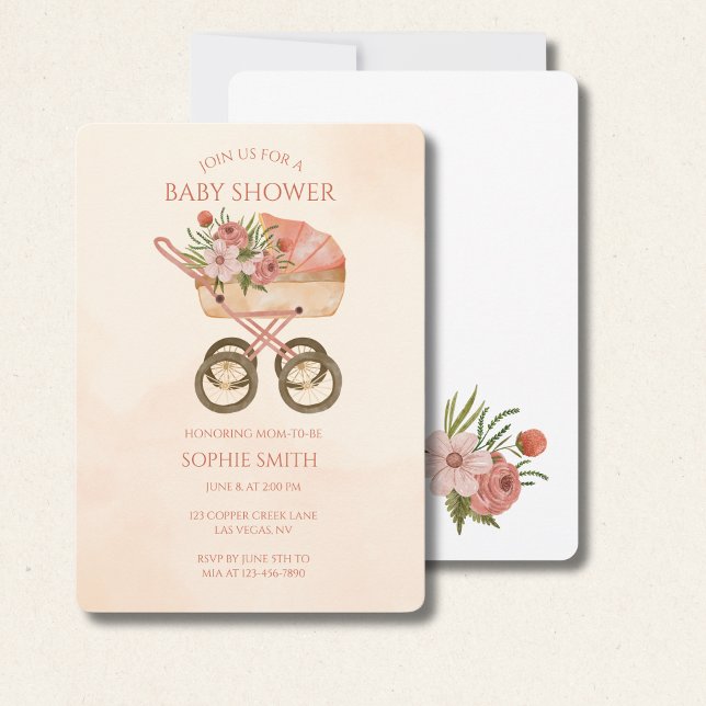 Vintage Carriage Floral Baby Shower Invitation (Creator Uploaded)