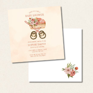 Vintage Carriage Floral Baby Shower Square Invitation