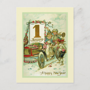 Vintage Carriage for New Year Holiday Postcard