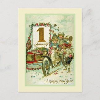 Vintage Carriage for New Year Holiday Postcard