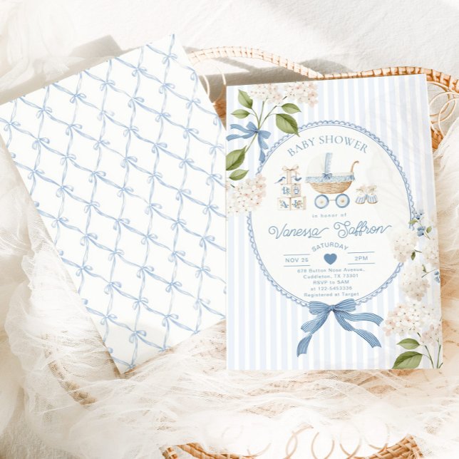 Vintage Carriage French nursery Blue Baby shower Invitation (Creator Uploaded)