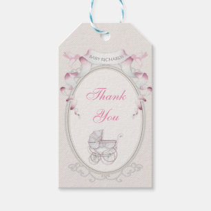 Vintage Carriage Ivory Gingham Pink Birds Gift Tags