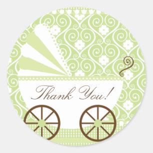 Vintage CarriageThank You Baby Shower Sticker