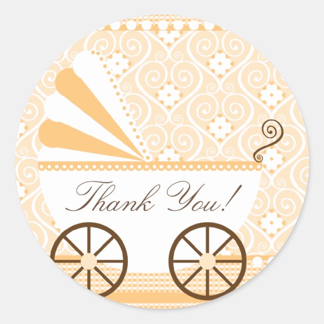 Vintage CarriageThank You Baby Shower Sticker (Front)