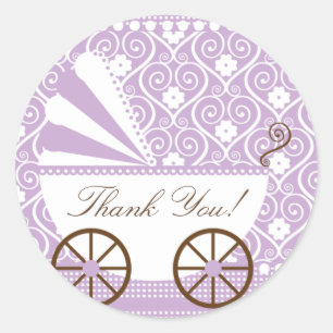 Vintage CarriageThank You Baby Shower Sticker