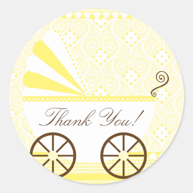 Vintage CarriageThank You Baby Shower Sticker (Front)